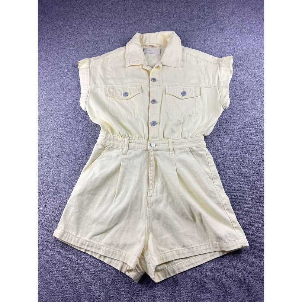 Blank NYC Romper Women M Yellow Regular Denim Collared Cotton Summer Festival